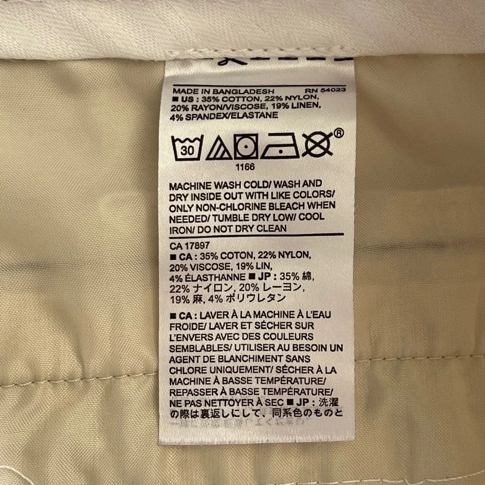 Banana Republic Sloan Pinstripe Pants Womens 14 Beige Black Linen Blend Slim Leg